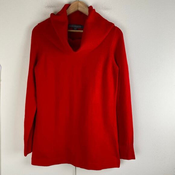 French Connection Cowl Sweater Size Large Red Long Sleeve Tunic Turtleneck - Picture 7 of 13